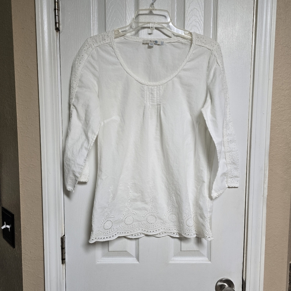Boden White Eyelet Trim Blouse - Picture 2 of 9